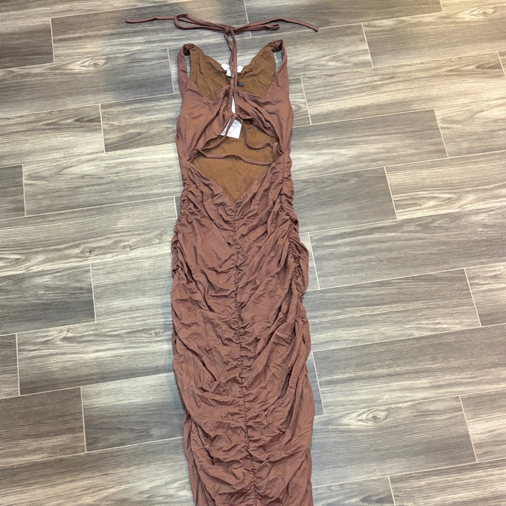 Alana Eve Elegant Brown Ruched Dress size S